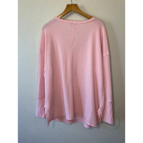 Vintage X America Cozy Pink V Neck Waffle Knit Long Sleeve Oversized Tee Large - Picture 2 of 10